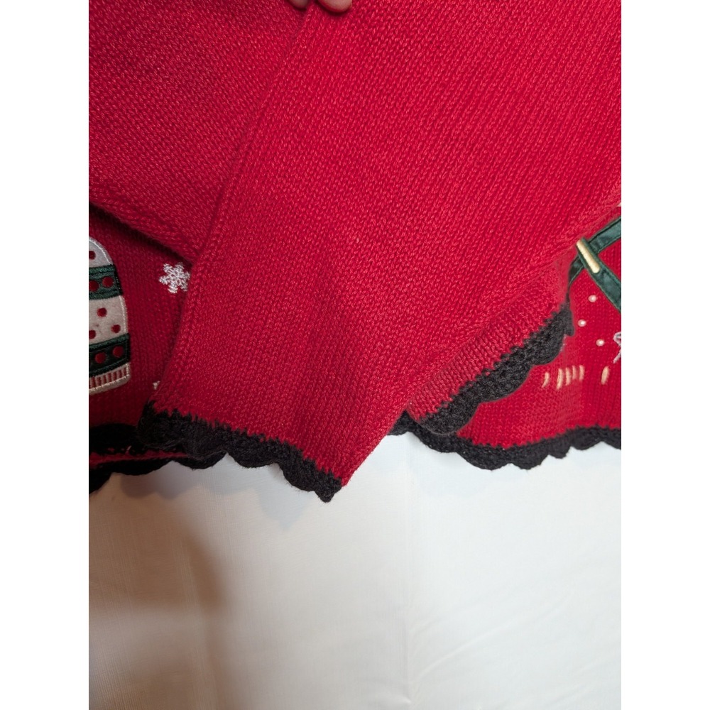 Vtg Granny Core Embroidered Cardigan Sweater Size Large Red Winter Chunky Knit - Picture 10 of 11